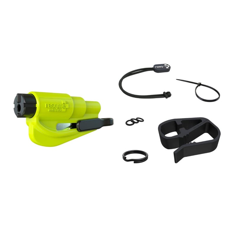 resqme Accessory Pack The Original Emergency Keychain Car Escape Tool  2-in-1 Seatbelt Cutter and Window Breaker  Made in USA With Visor Clip  Lanyard  Keyring and Cable Tie - Yellow - Image 1